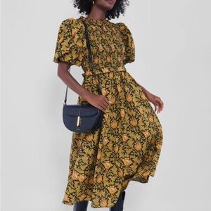 Tuckernuck / Hyancinth House olive leafy floral smocked  Midi Dress NWT